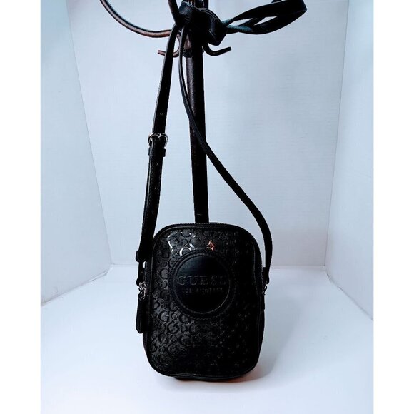 Guess Shiny Black Rectangular Crossbody Bag - Picture 1 of 10